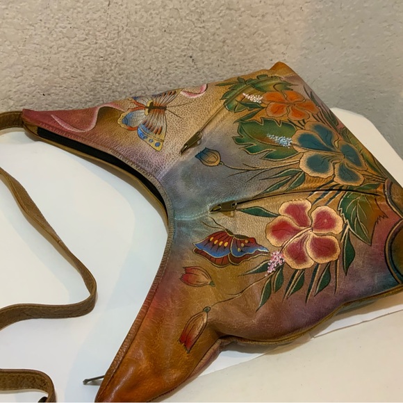 Anuschka Butterfly Floral Hand Painted Leather HOBO Shoulder Bag - Picture 8 of 12